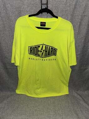 Harley-Davidson 2XL Ride Hard Neon Safety Green Shiner Graphic T-Shirt Timms Aug